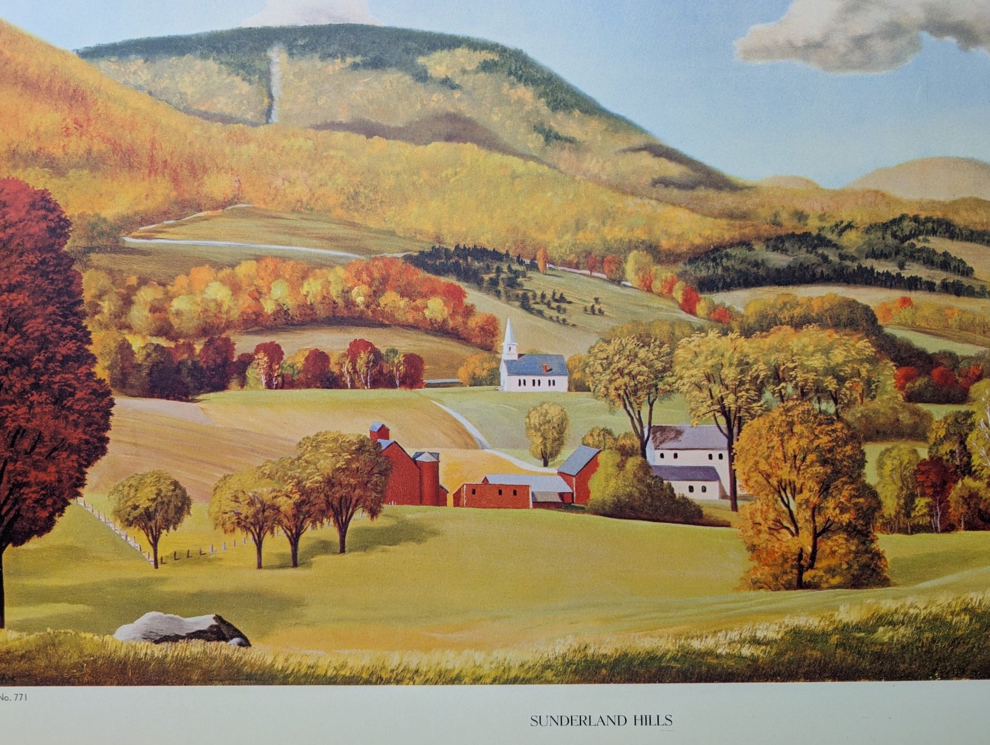 Sunderland Hills by James Ashley | 1950s Americana Landscape | Vintage Offset Lithograph - Offset Lithograph - Pink Flamingos
