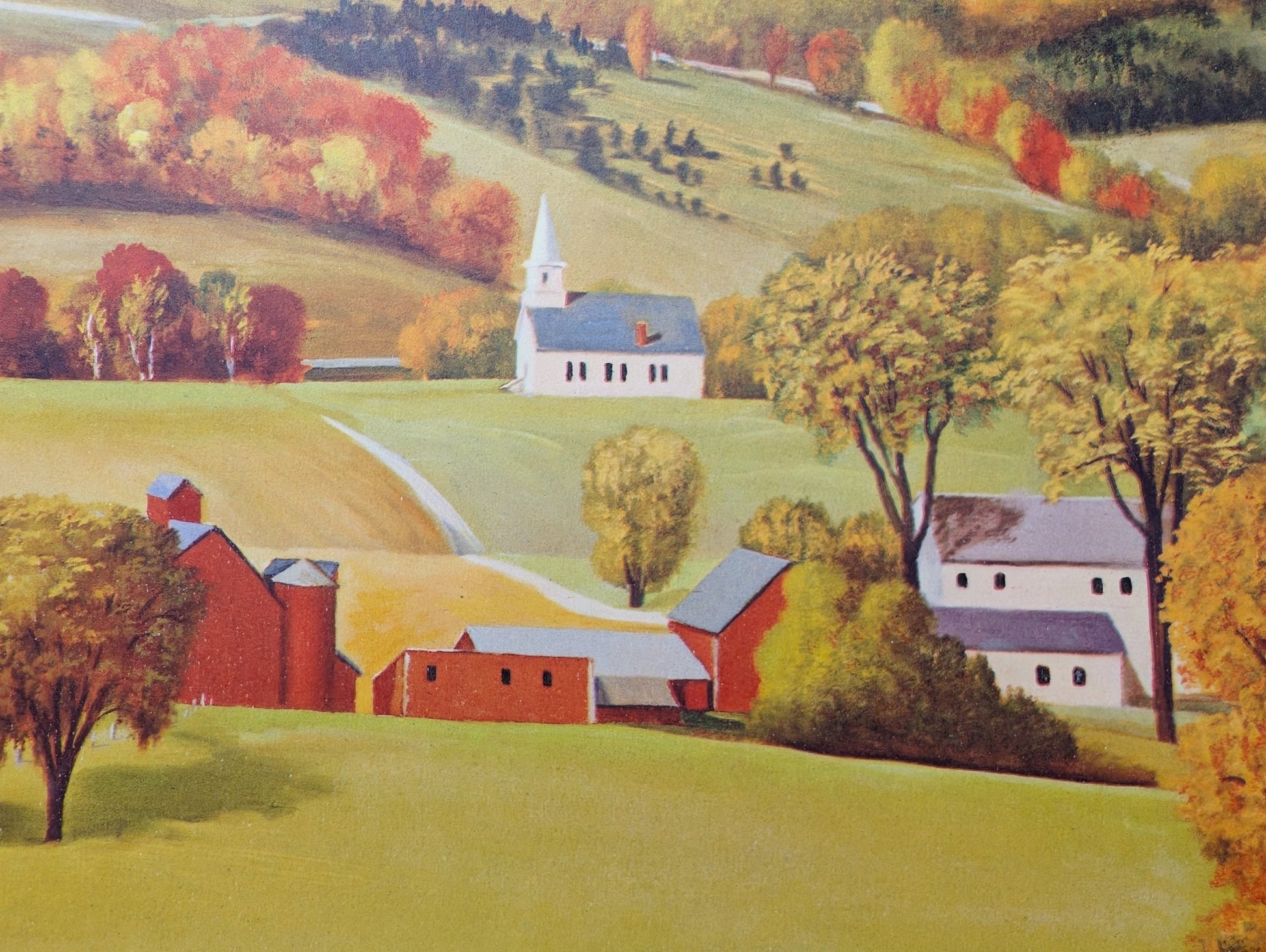 Sunderland Hills by James Ashley | 1950s Americana Landscape | Vintage Offset Lithograph - Offset Lithograph - Pink Flamingos