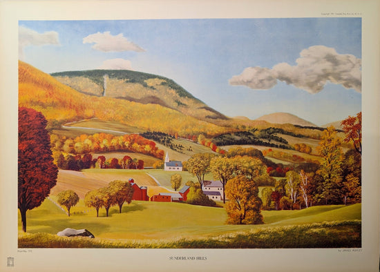 Sunderland Hills by James Ashley | 1950s Americana Landscape | Vintage Offset Lithograph - Offset Lithograph - Pink Flamingos