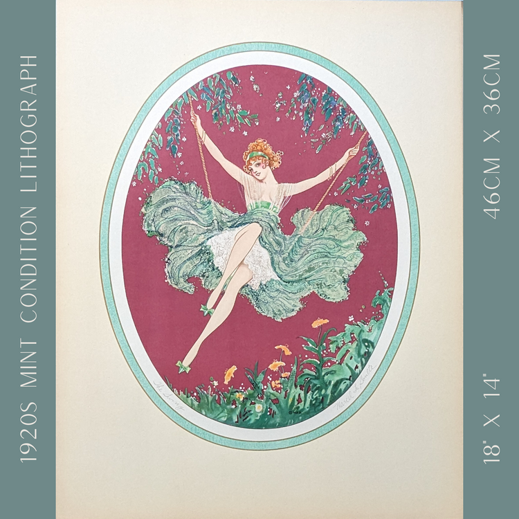 Swing by Marcel Le Boulte | 1920s Art Deco Lithograph | Vintage Parisian Style - Offset Lithograph - Pink Flamingos