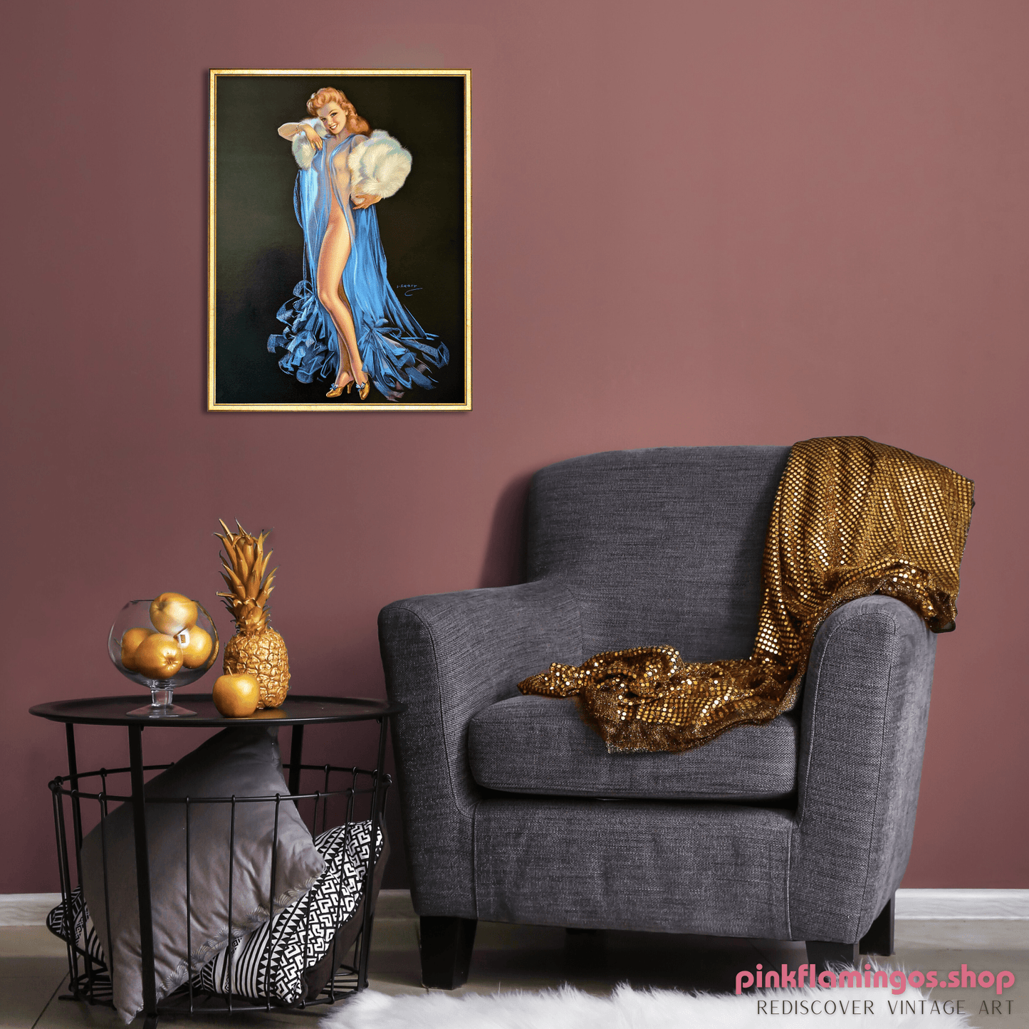 Titian Temptress by Jules Erbit | 1940s - 50s Style Pinup | 1980s Glossy Lithograph - Lithograph - Pink Flamingos
