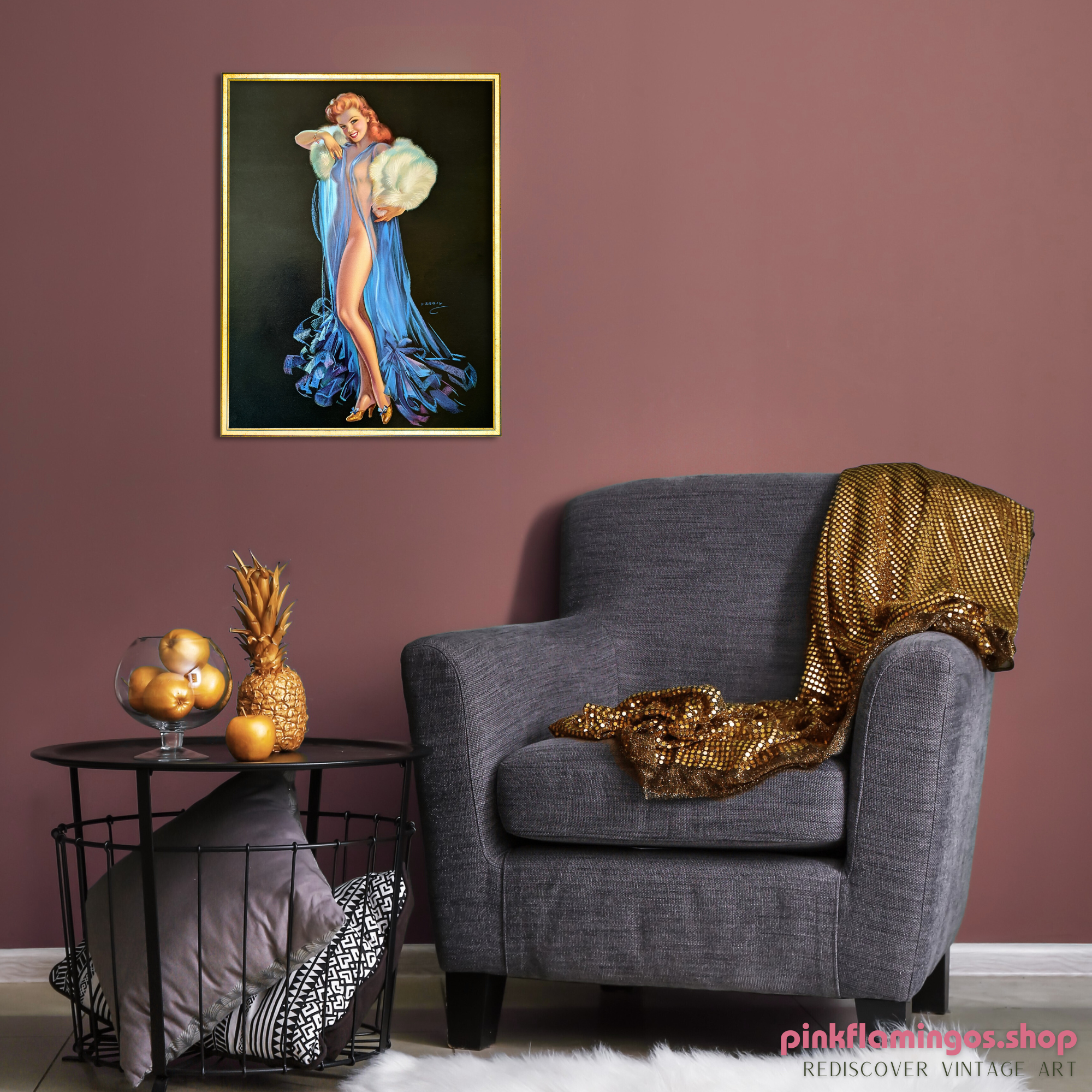 Titian Temptress by Jules Erbit | 1940s-50s Style Pinup | 1980s Glossy Lithograph