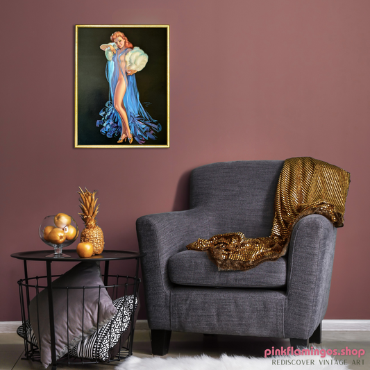 Titian Temptress by Jules Erbit | 1940s-50s Style Pinup | 1980s Glossy Lithograph