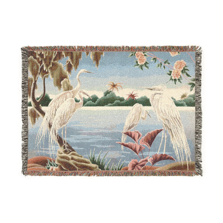 Turner Egret Woven Blanket | Print - on - Demand Tapestry Throw - Home Decor - Pink Flamingos
