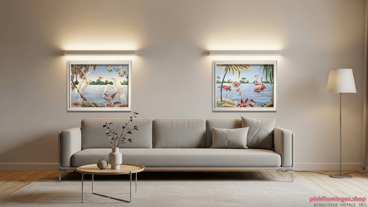 Turner Cockatoos and Swans pairing mockup - gallery wall display