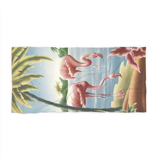 Turner Flamingo Beach Towel Design 1 — Vintage Bird Lithograph Print - Home Decor - Pink Flamingos