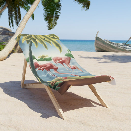 Turner Flamingo Beach Towel Design 1 — Vintage Bird Lithograph Print - Home Decor - Pink Flamingos