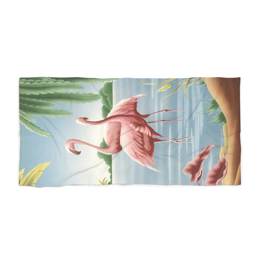Turner Flamingo Beach Towel Design 2 — Vintage Bird Lithograph Print - Home Decor - Pink Flamingos