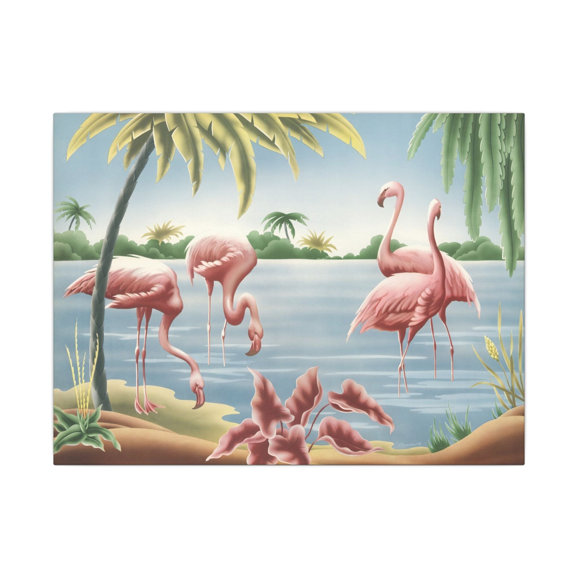 Turner Flamingo Canvas | A.T. Toran 1950s Print Reproduction | Stretched Matte Canvas - Canvas - Pink Flamingos