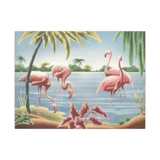 Turner Flamingo Canvas | A.T. Toran 1950s Print Reproduction | Stretched Matte Canvas - Canvas - Pink Flamingos