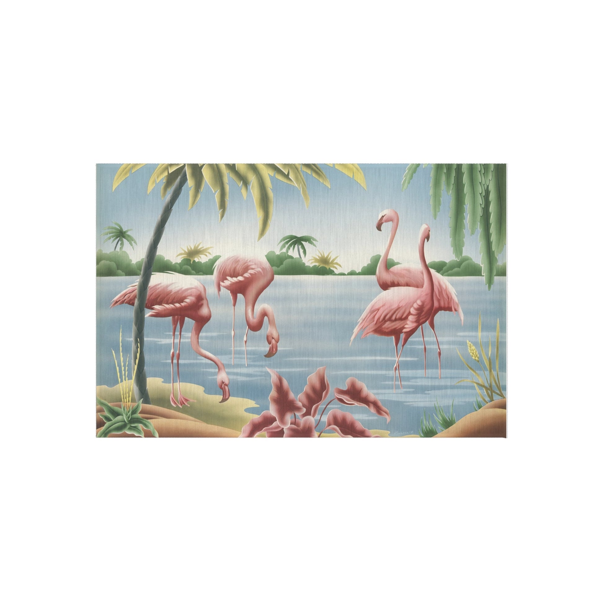 Turner Flamingo Outdoor Rug — Vintage Bird Lithograph Patio Mat - Home Decor - Pink Flamingos