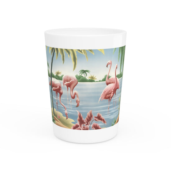 Turner Flamingo Shot Glass — Vintage Bird Lithograph Barware - Mug - Pink Flamingos