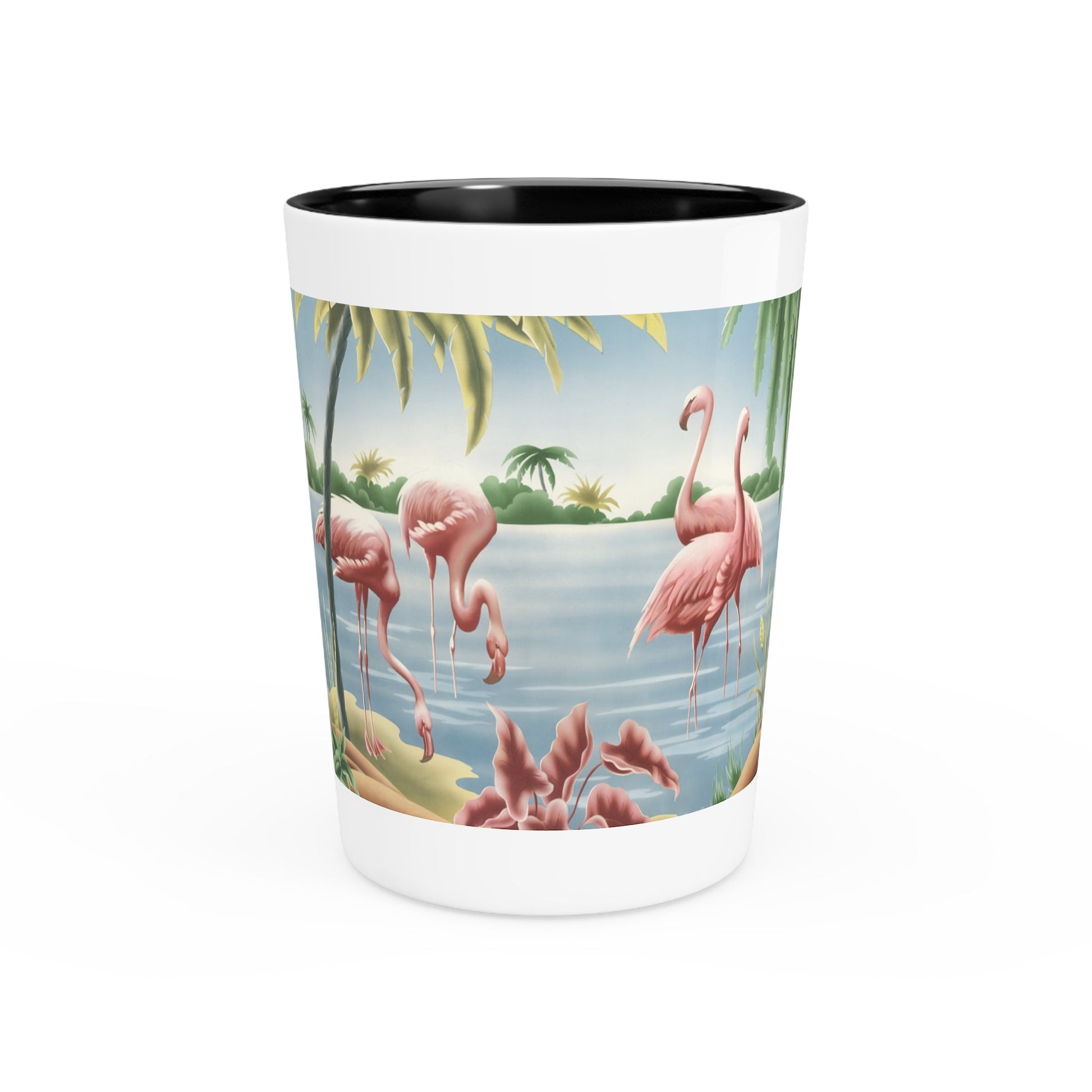 Turner Flamingo Shot Glass — Vintage Bird Lithograph Barware - Mug - Pink Flamingos