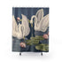 Turner Swan Shower Curtain — Vintage Bird Lithograph with Water Lilies Bathroom Decor - Home Decor - Pink Flamingos