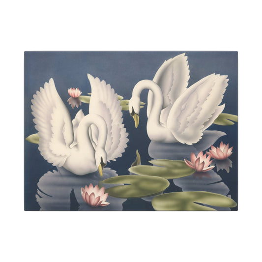Turner Swans and Lillies Canvas | Print - on - Demand Reproduction | Stretched Matte Canvas - Canvas - Pink Flamingos