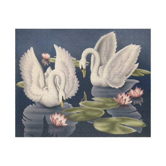 Turner Swans and Lillies Jigsaw Puzzle — Vintage Swans, Lily Pads & Pink Lotus (110/252/520/1014 pcs) - Puzzle - Pink Flamingos