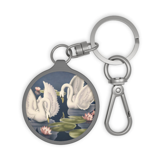Turner Swans and Lillies Keychain | Print - on - Demand Keyring Tag - Accessories - Pink Flamingos