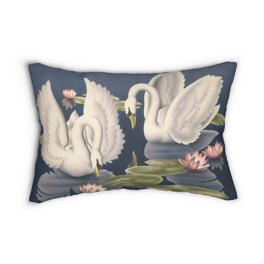 Turner Swans and Lillies Lumbar Pillow | Print - on - Demand Decorative Throw Pillow - Home Decor - Pink Flamingos