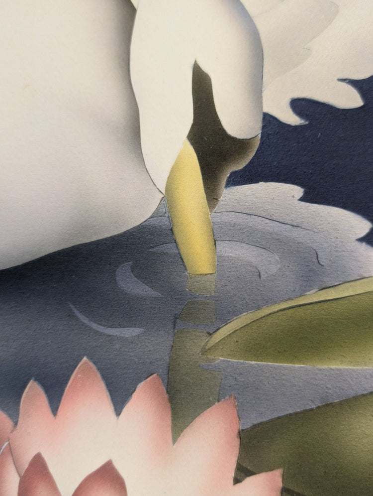 Turner Swans lithograph detail - white swans among water lillies