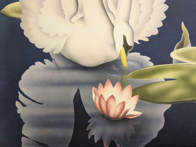 Turner Swans lithograph detail - white swans among water lillies