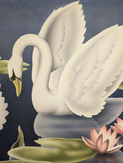 Turner Swans lithograph detail - white swans among water lillies