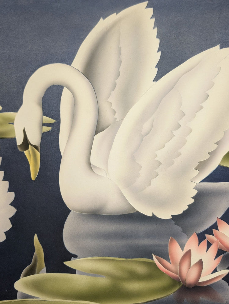 Turner Swans lithograph detail - white swans among water lillies