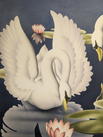 Turner Swans lithograph detail - white swans among water lillies