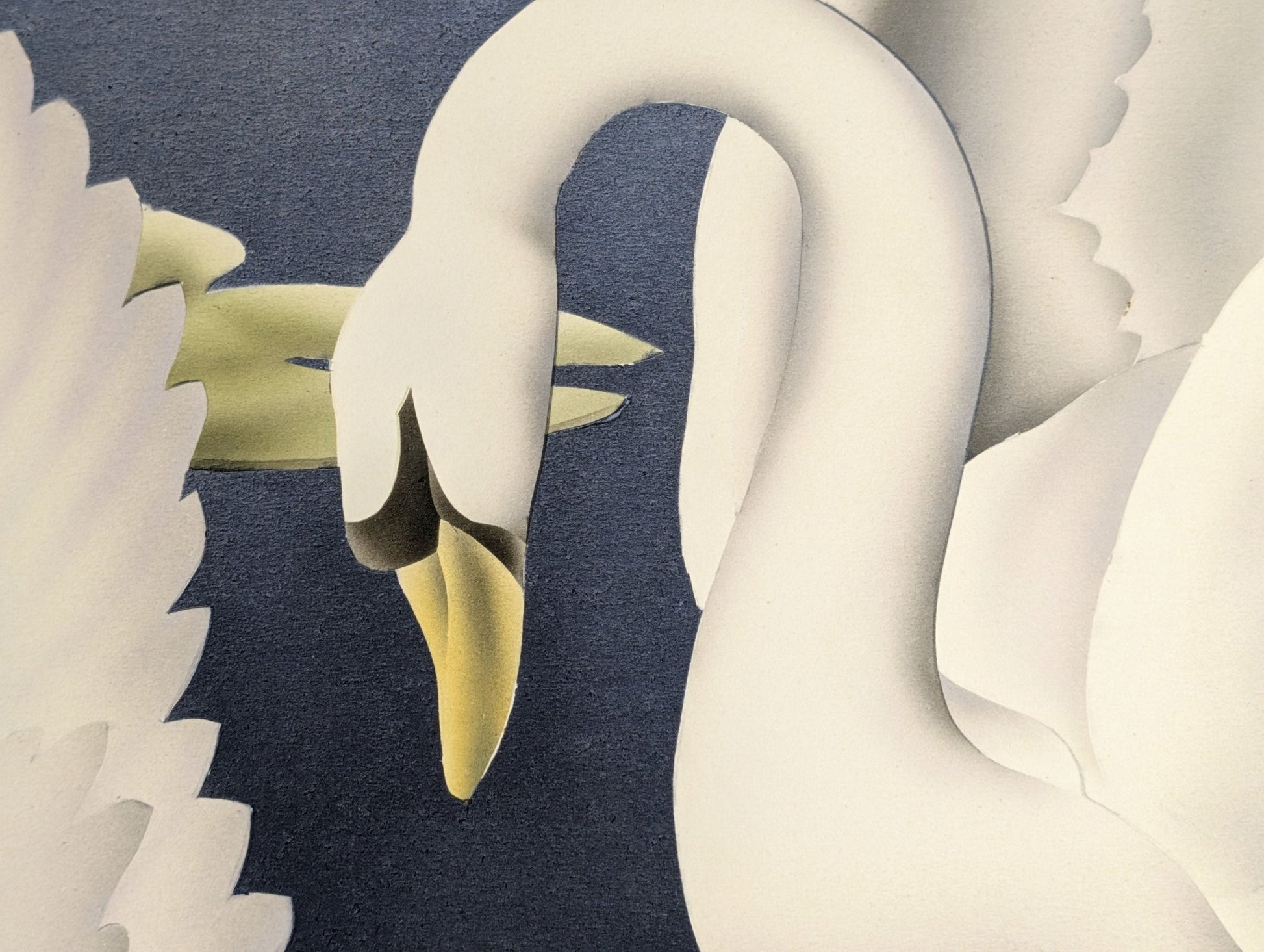 Turner Swans lithograph detail - white swans among water lillies