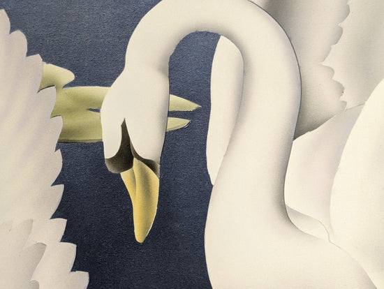 Turner Swans lithograph detail - white swans among water lillies