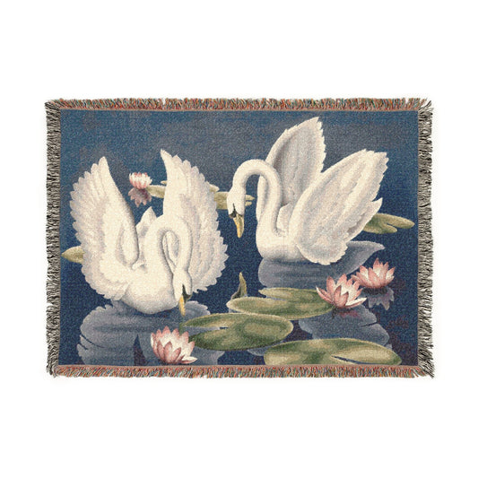 Turner Swans and Lillies Woven Blanket | Print - on - Demand Tapestry Throw - Home Decor - Pink Flamingos