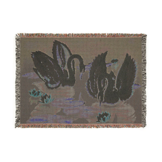 Turner Swans and Lillies Woven Blanket | Print - on - Demand Tapestry Throw - Home Decor - Pink Flamingos