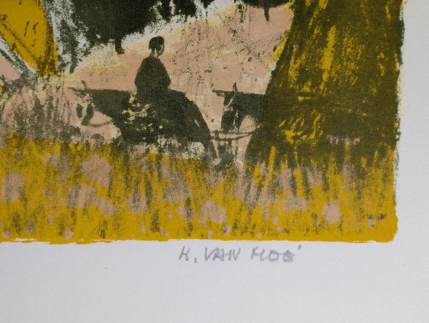 Untitled Landscape by Henri Van Moe | 1960s Signed Limited Edition | Sunset Mountain Scene - Lithograph - Pink Flamingos