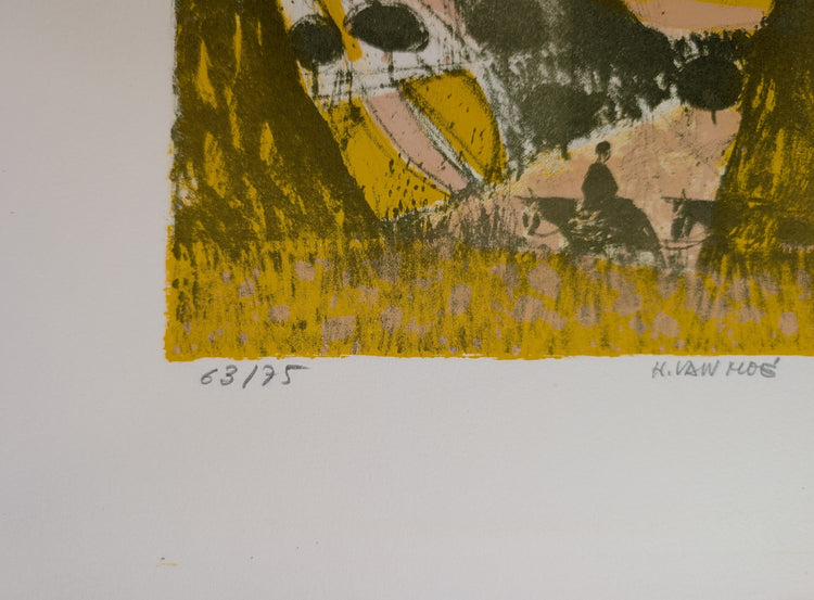Untitled Landscape by Henri Van Moe | 1960s Signed Limited Edition | Sunset Mountain Scene