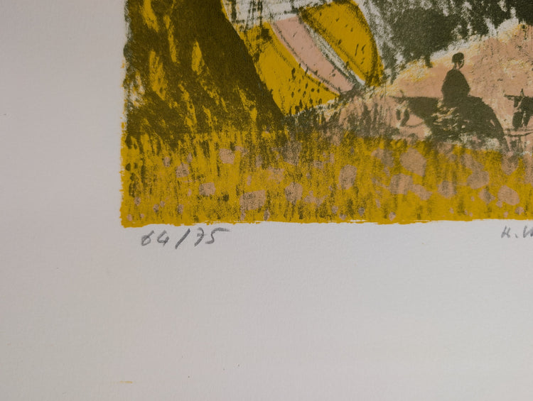 Untitled Landscape by Henri Van Moe | 1960s Signed Limited Edition | Sunset Mountain Scene