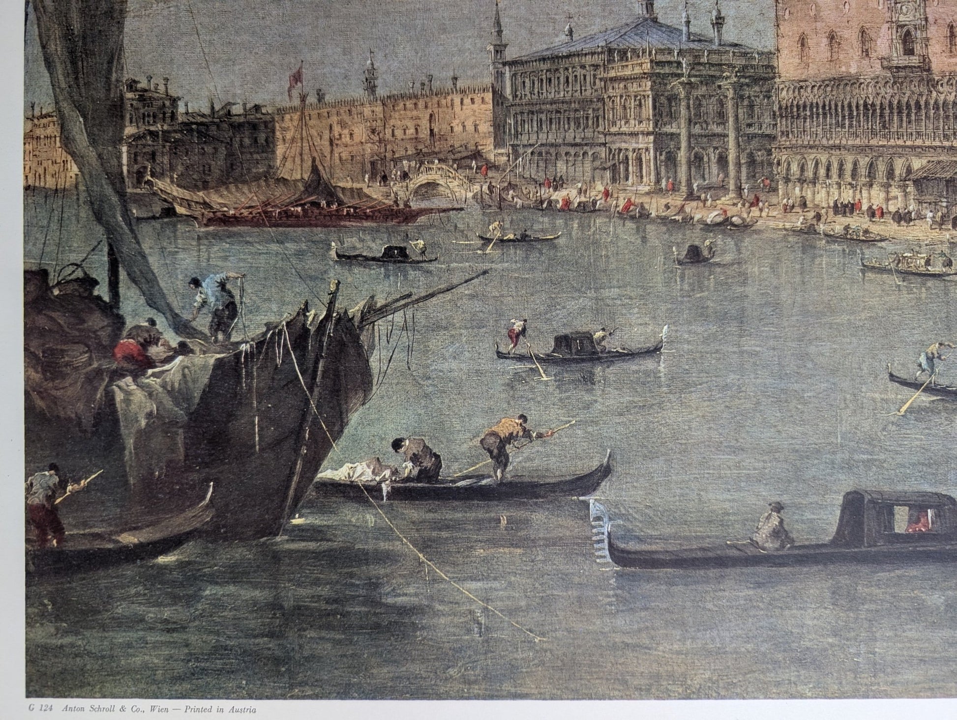 Venedig mit Dogenpalast by Francesco Guardi | Vintage Austrian Print | Grand Canal Cityscape Wall Art - Offset Lithograph - Pink Flamingos
