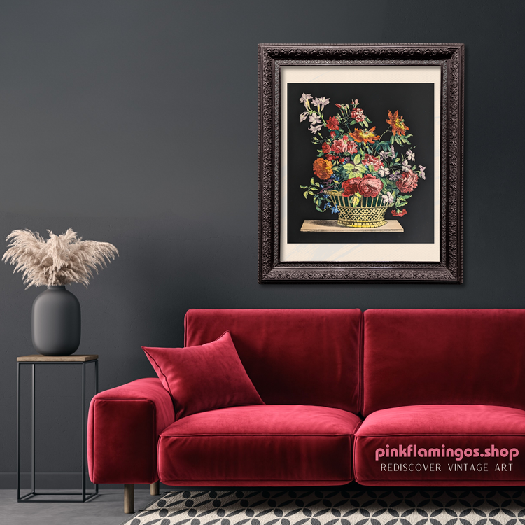 Basket of Flowers No. 1 | Jean-Baptiste Monnoyer Floral Chromolithograph | 1948 Vintage Print by Catalda Fine Arts