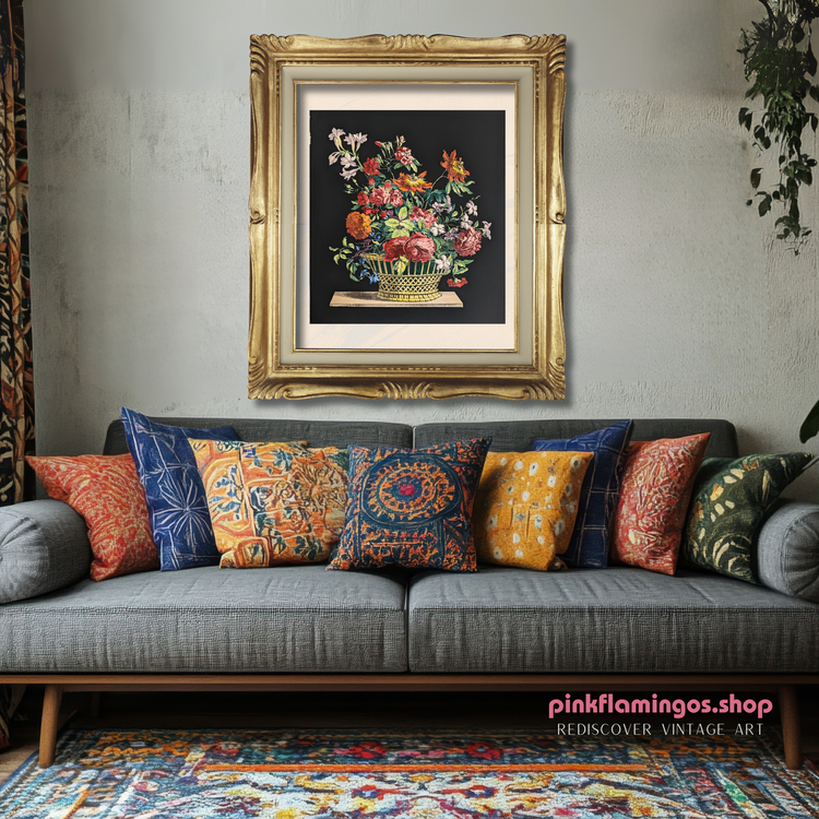 Basket of Flowers No. 1 | Jean-Baptiste Monnoyer Floral Chromolithograph | 1948 Vintage Print by Catalda Fine Arts