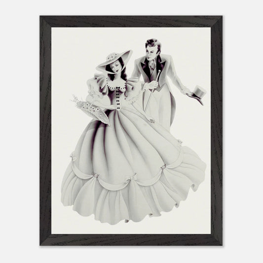 Vintage Romantic Portrait - Couple with Basket of Flowers | 1940s Turner Airbrushed Art