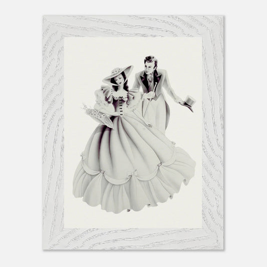 Vintage Romantic Portrait - Couple with Basket of Flowers | 1940s Turner Airbrushed Art - Framed Prints - Pink Flamingos