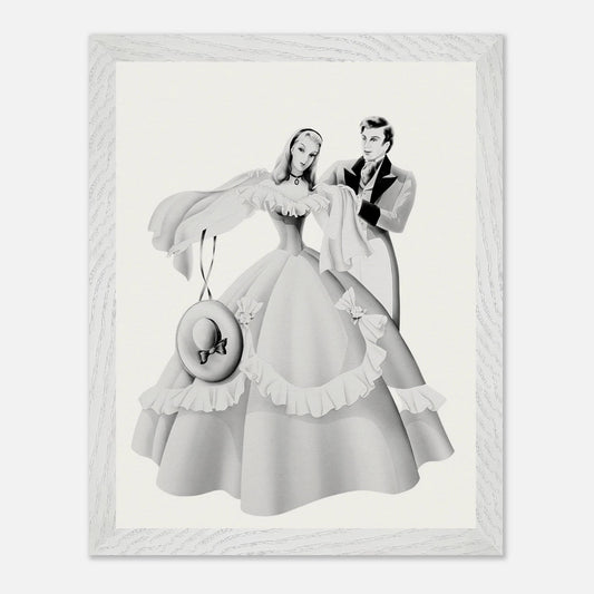 Vintage Romantic Portrait - Couple with "Lady in Pink" | 1940s Turner Airbrushed Art