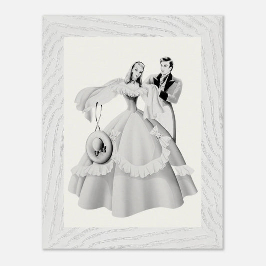 Vintage Romantic Portrait - Couple with "Lady in Pink" | 1940s Turner Airbrushed Art - Framed Prints - Pink Flamingos