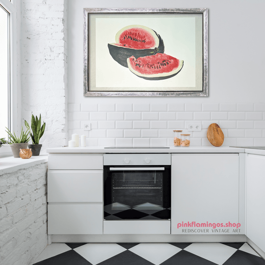 Watermelon by A.P. Lowrie, large mint condition vintage collotype printed in 1950 - Collotype - Pink Flamingos