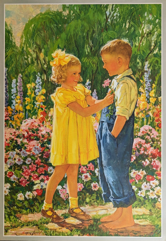 Admiration by Eugene Iverd, 1936 vintage mint condition nursery or children's print - Offset Lithograph - Pink Flamingos