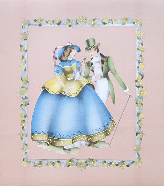 Beautytone Couples by Terone, original mint condition vintage 1943 Borin Art ithograph - Pink Flamingos