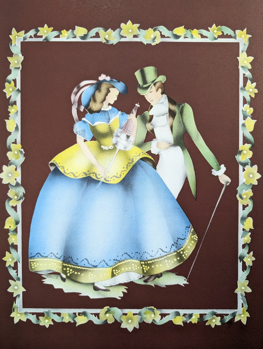 Beautytone Couples Curtseying by Terone, 1943 mint condition vintage lithograph from Borin Art - Pink Flamingos