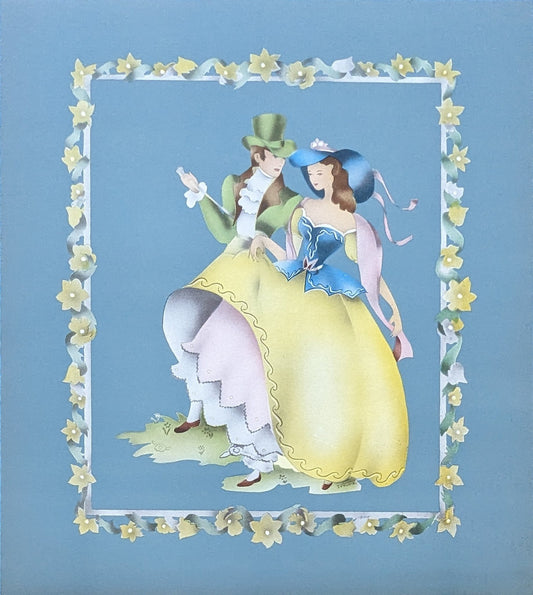 Beautytone Couples Dancing by Terone, 1943 mint condition vintage lithograph from Borin Art - Pink Flamingos