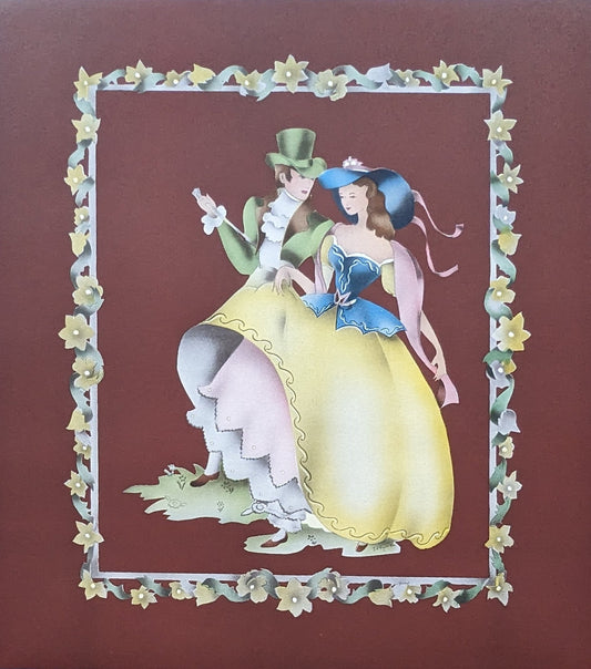 Beautytone Couples Dancing by Terone, 1943 mint condition vintage lithograph from Borin Art - Pink Flamingos