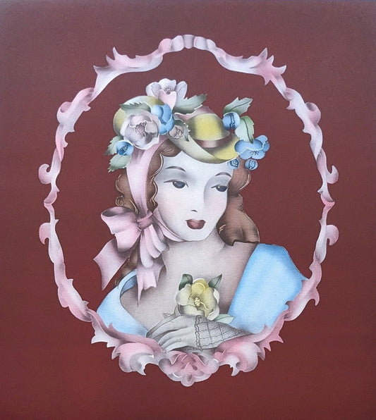 Beautytone Lady Portrait by Terone, 1943 mint condition vintage lithograph from Borin Art - Pink Flamingos