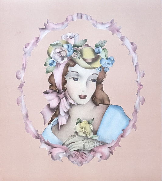 Beautytone Lady Portrait by Terone, 1943 mint condition vintage lithograph from Borin Art - Pink Flamingos