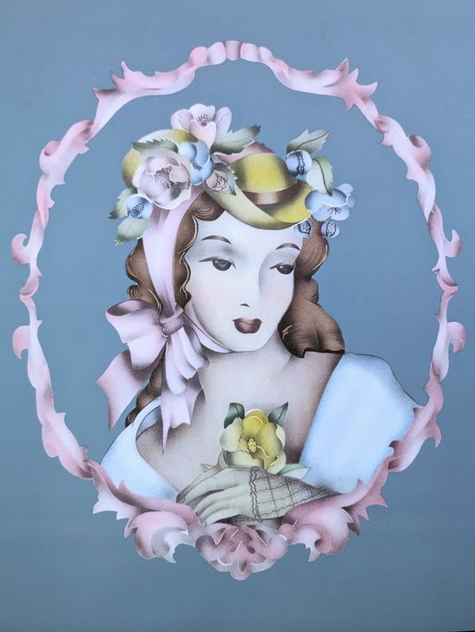 Beautytone Lady Portrait by Terone, 1943 mint condition vintage lithograph from Borin Art - Pink Flamingos